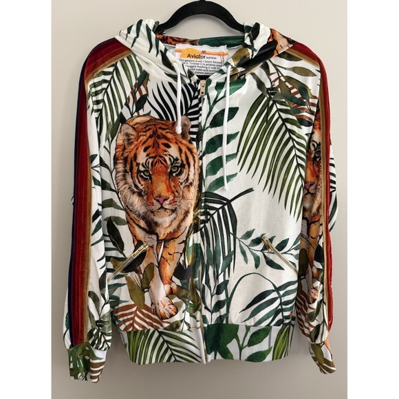 Aviator Nation Tops - Aviator Nation Tiger Jungle Classic Full Zip Hoodie Velvet White Unisex Medium
